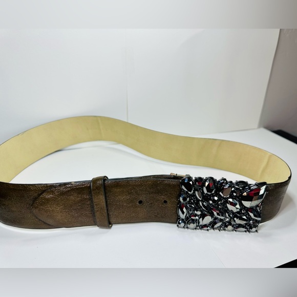 NEW Blackstone Leather Belt Silver Black Gemstone Buckle SZ LARGE - Picture 2 of 12